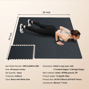 SucceBuy 0.56 Inch 25 Tiles Rubber Top with EVA Foam Thick Floor Mats 24/48/100 sq.ft Coverage Interlocking Puzzle for Gym Home